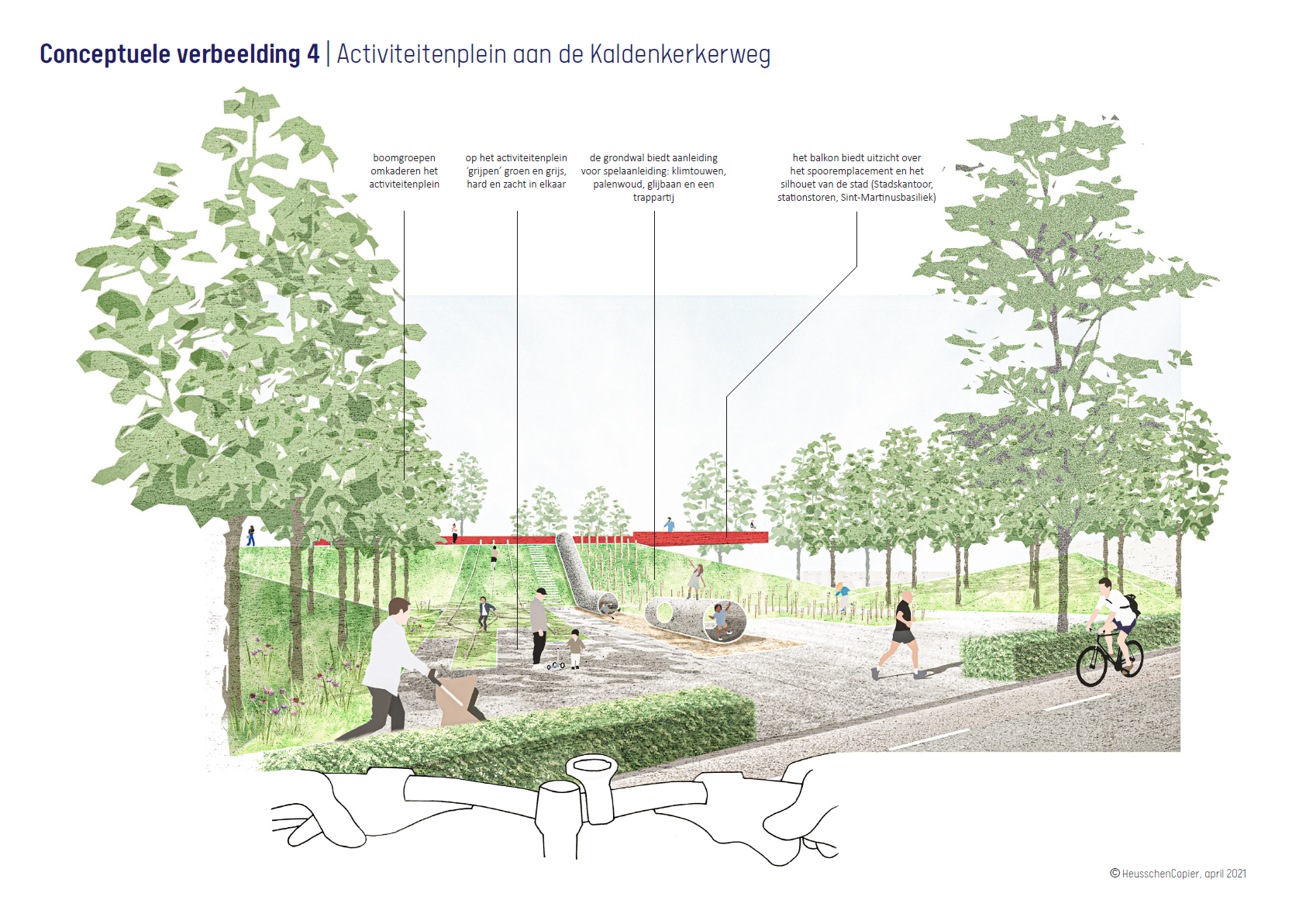 Schets activiteitenplein Kaldenkerkerweg  - Onderdoorgang Vierpaardjes