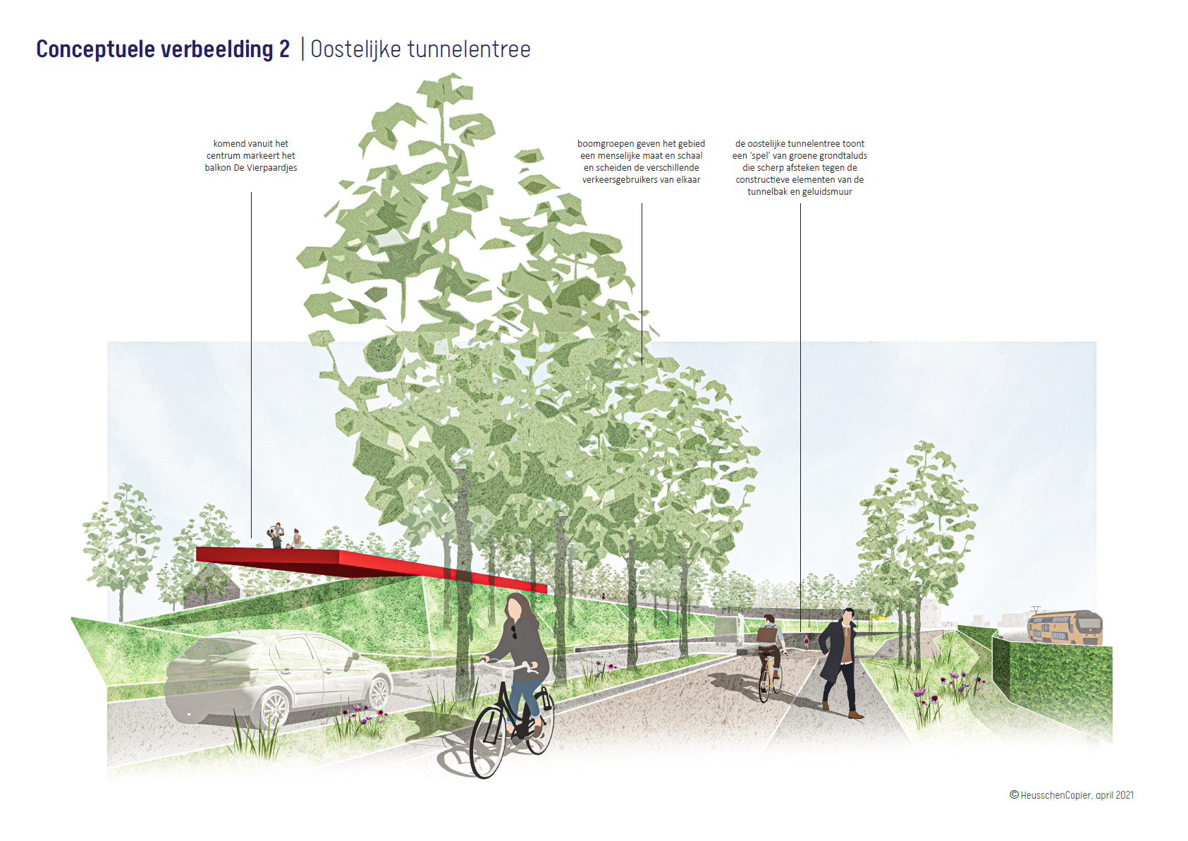 Schets zicht op Oostelijke tunnelentree - Onderdoorgang Vierpaardjes