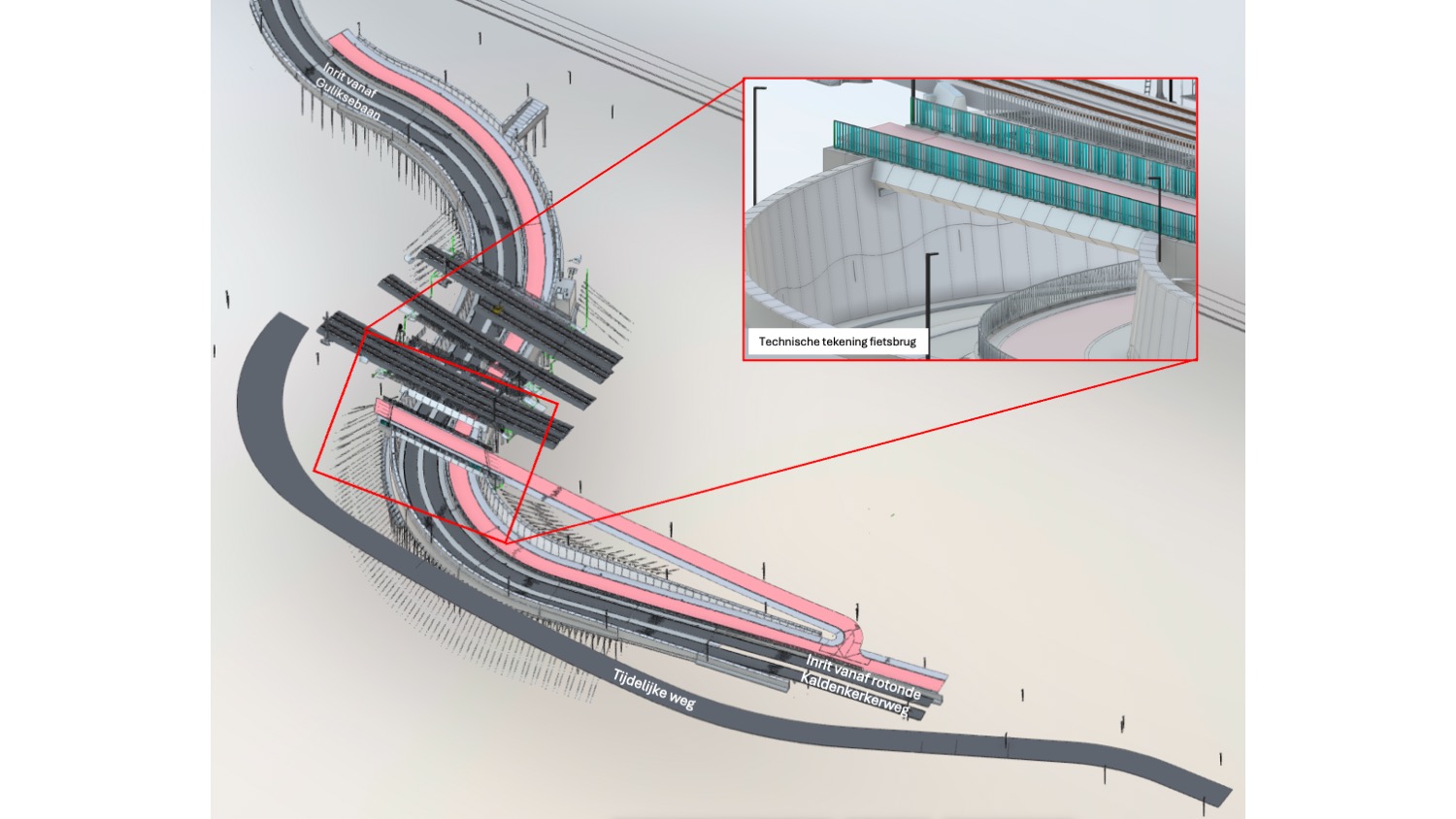 Technische tekening van de fietsbrug.