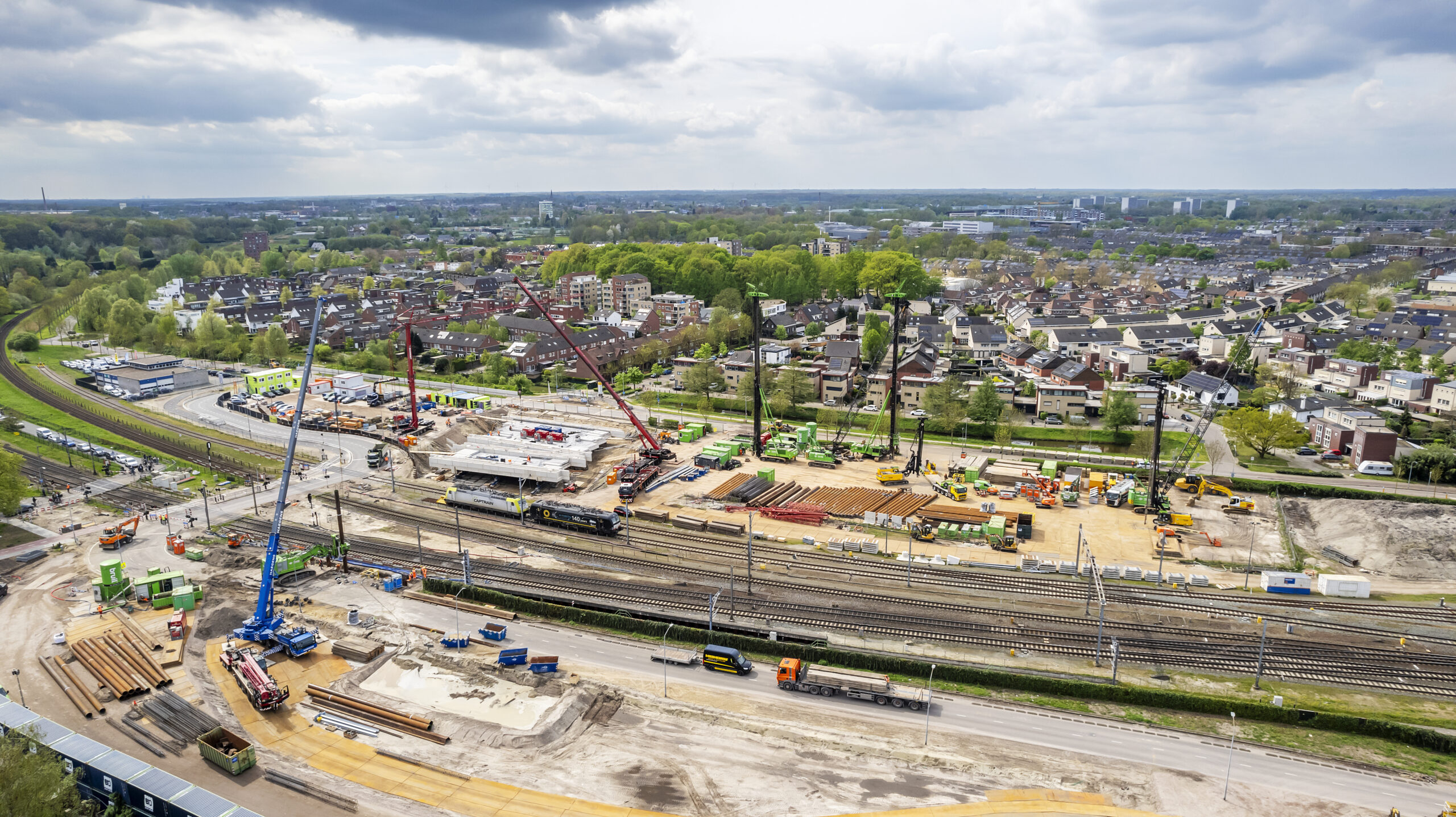 Drone-foto van bouwterrein Vierpaardjes.